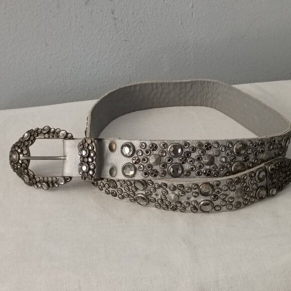 ❤️ICONIC MICHAEL MORRISON LOS ANGELES SWAROVSKI Studded Silver Leather Belt 28 main image 4